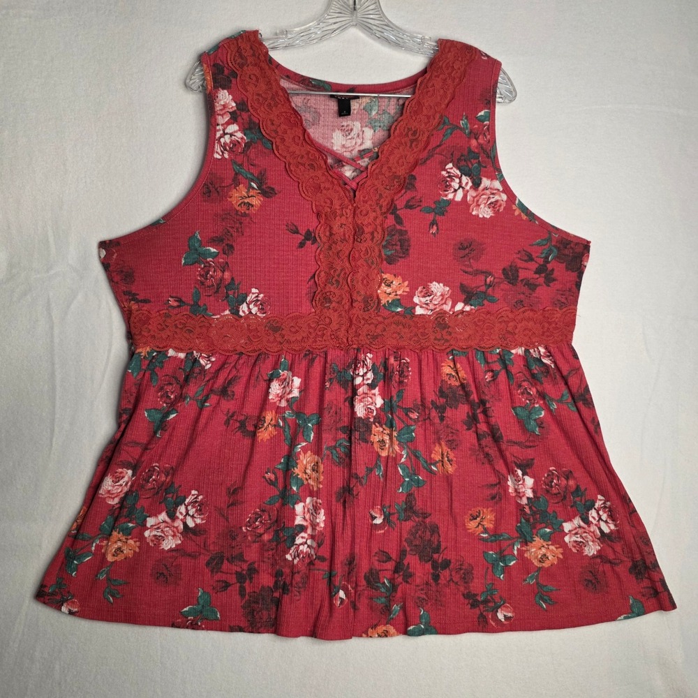 Torrid Orange Floral Lace Trim Babydoll Ribbed Tank Top Plus Size 4 4X 17205927